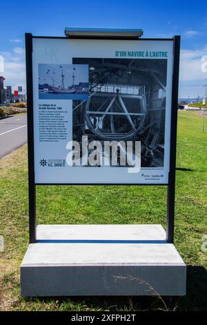 AC Davie Shipyard Grande Hermine réplique de panneau de navire au parc Quai paquet à Lévis, Québec, Canada Banque D'Images