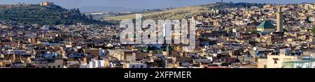 Vue panoramique de la ville depuis les tombeaux mérinides, Fès, maroc Banque D'Images