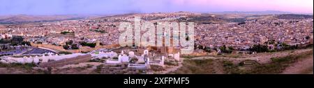 Vue panoramique de la ville depuis les tombeaux mérinides, Fès, maroc Banque D'Images