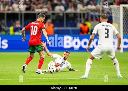 Francfort, Allemagne. 01 juillet 2024. Jan Mlakar (17 ans) de Slovénie vu lors de la manche de l'Euro 2024 de l'UEFA du 16e match opposant le Portugal et la Slovénie au Deutsche Bank Park à Francfort. Banque D'Images