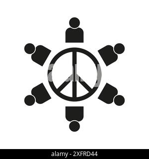 Icône Réunion de paix. Les gens autour de la table. Symbole vectoriel simple. Noir et blanc. Illustration de Vecteur