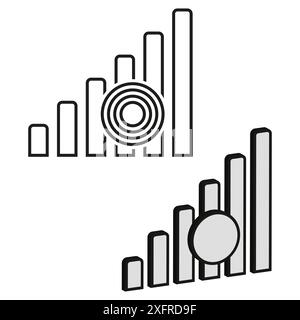 Icônes de graphique à barres. Deux styles différents. Conception de cible circulaire. Illustration vectorielle. Illustration de Vecteur