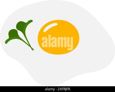 Oeuf frit avec microgreens dans un style de dessin animé simple. Carte d'affiche de nourriture culinaire élément de conception de menu vue de dessus. Affiche vectorielle EPS isolée, bannière, brochure, étiquette de prix, étiquette ou web, promo idée dessinée à la main Illustration de Vecteur