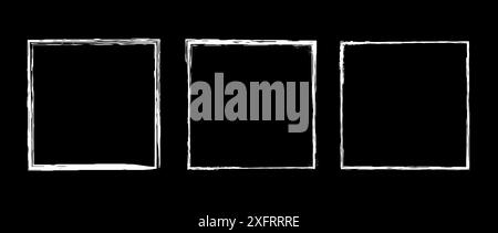 Jeu de cadres carrés grunge. Différentes collections de bordures brossées de peinture. Craie ou encre rectangulaire dentelée trait pour modèle de conception, bannière, affiche, flyer, brochure, couvercle. Cadre blanc vectoriel Illustration de Vecteur
