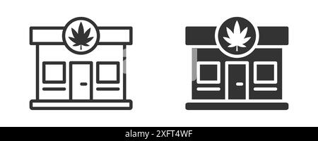 Illustration vectorielle d'une icône de vitrine de dispensaire de cannabis dans deux styles, représentant des magasins de marijuana médicale Illustration de Vecteur
