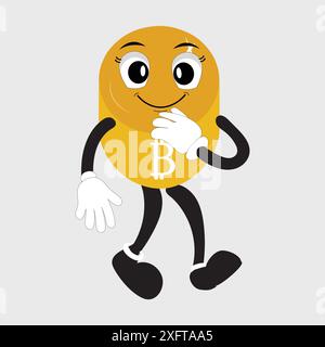 Bitcoin Crypto Currency Character Design Mascot, gestes de caractères bitcoin mignons. Illustrations vectorielles de crypto-monnaies. Mascottes d'or drôles de dessin animé Illustration de Vecteur