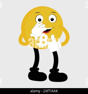 Bitcoin Crypto Currency Character Design Mascot, gestes de caractères bitcoin mignons. Illustrations vectorielles de crypto-monnaies. Mascottes d'or drôles de dessin animé Illustration de Vecteur