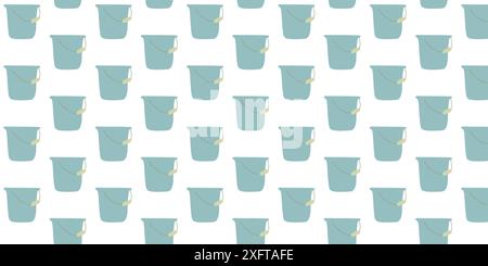 Vectoriel Flat Seamless pattern background des seaux de nettoyage. Fond blanc bleu de l'outil de jardinage d'arrosage. Les tâches ménagères du printemps dans les dessins animés Illustration de Vecteur