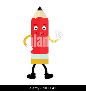 Personnage de crayon d'école d'illustration mignon dessiné à la main avec le visage souriant. Flat Icon College papeterie avec caoutchouc dans le style doodle coloré. Éducation Illustration de Vecteur
