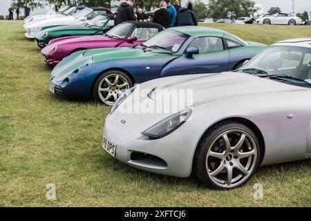 Tarporley, Cheshire, Angleterre, 29 juin 2024. Une rangée de TVR est affichée lors d'une rencontre automobile. Banque D'Images