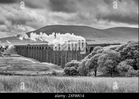 L'image est du BR, LNER A4 Pacific Class, 4-6-2, 60007, Sir Nigel Gresley train à vapeur traversant le viaduc Ribblehead dans les Yorkshire Dales Banque D'Images