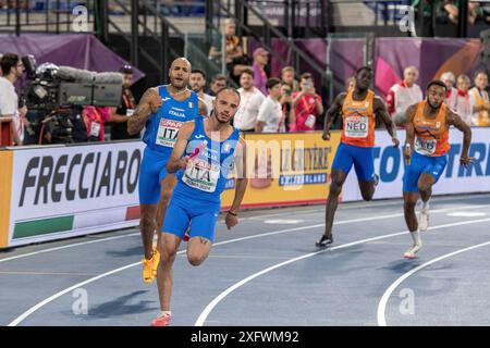 Lorenzo Patta, médaille d'or du relais 4 x 100m hommes (M. Melluzzo, M. Jacobs, L. Patta, F. Tortu), Championnats d'Europe d'athlétisme Roma 2024, Rome, Italie Banque D'Images