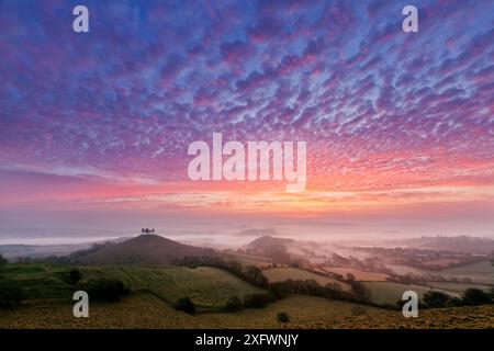 Lever du soleil sur Colmer's Hill, Bridport, Dorset, Angleterre, Royaume-Uni. Septembre 2011. Banque D'Images