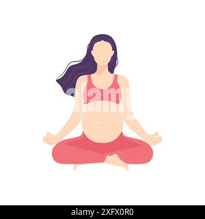 Femme enceinte abstraite sans visage assise dans la pose du lotus. Méditer la femme enceinte pratiquant le yoga périnatal. Concept de grossesse saine Illustration de Vecteur