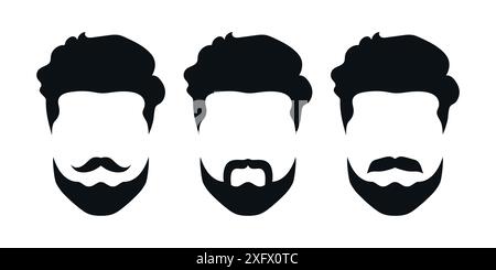 Silhouettes d'homme barbu avec différents styles de moustaches. Style hipster ou rétro gentleman. Illustration vectorielle Illustration de Vecteur