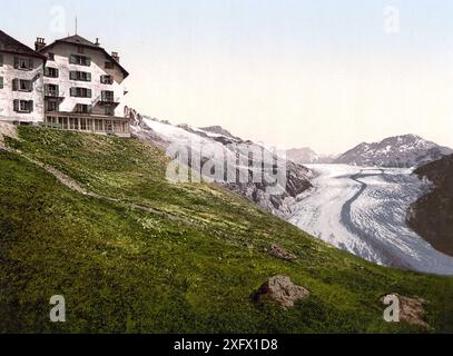 Der Grosser Aletschgletscher ist der flächenmässig grösste und längste Gletscher der Alpen, Wallis, Schweiz / Aletsch, Glacier and Belalp Hotel, Valai Banque D'Images