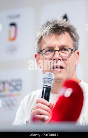 Duesseldorf, Allemagne. 05 juillet 2024. Thomas Weikert, président de la Confédération allemande du sport olympique (DOSB), intervient lors d’une conférence de presse. Crédit : Marius Becker/dpa/Alamy Live News Banque D'Images