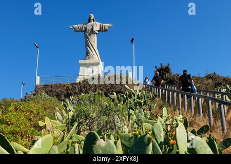 Statue du Christ Rédempteur à Ponta do Garajau près de Canico, Canico, Ilha de Madère, Océan Atlantique, Île de Madère, Portugal Banque D'Images