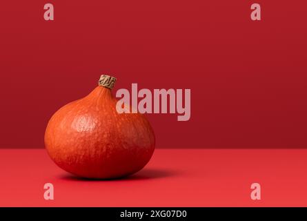 Hokkaido Pumpkin, également connu sous le nom Red Kuri Squash ou Uchiki Kuri sur un fond rouge Banque D'Images