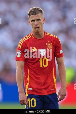 L’Espagnol Dani Olmo lors de l’UEFA Euro 2024, quart de finale à la Stuttgart Arena de Stuttgart, Allemagne. Date de la photo : vendredi 5 juillet 2024. Banque D'Images