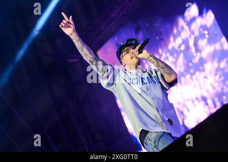 LUCQUES, Italie. 05 juillet 2024. Emanuele Palumbo, alias Geolier, se produit à Lucca au Lucca Summer Festival. Crédit : Stefano dalle Luche/Alamy Live News Banque D'Images