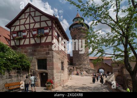 Puits profond, XIVe siècle, derrière la Tour Sinwell vers 1250, Château impérial, Nuremberg, moyenne Franconie, Bavière, Allemagne Banque D'Images