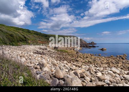 Côte de la mer celtique et falaises à St Loy's Cove, Cornouailles, Angleterre, Royaume-Uni Banque D'Images