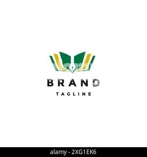 Icône de silhouette de stylo à l'intérieur de la conception du logo de symbole de livre. Conception de logo Literacy World avec symbole Livre ouvert et icône stylo au milieu. Illustration de Vecteur