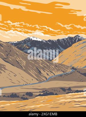 WPA affiche art des Remarkables Kawarau vu de Arthurs point à Queenstown, Otago, Île du Sud de la Nouvelle-Zélande fait en travaux projet administra Illustration de Vecteur