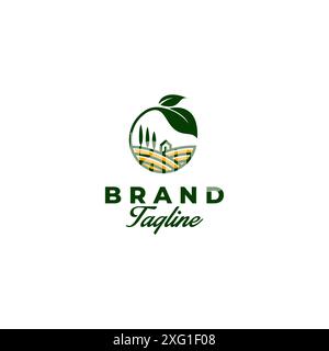 Conception de logo simple Agriculture. Illustration de terres agricoles dans Circle of Leaves logo Design. Illustration de Vecteur