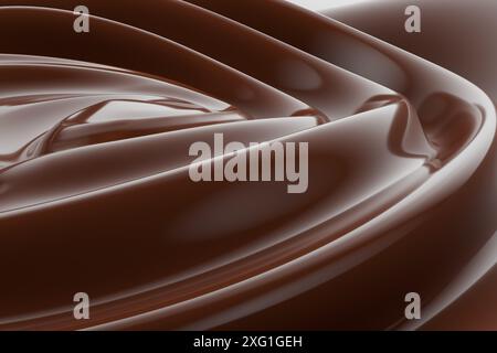 gros plan du tourbillon de chocolat. rendu 3d. Banque D'Images