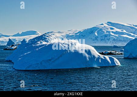 Formations géologiques et bergs de glace autour des îles Melchior, péninsule Antarctique, dimanche 19 novembre 2023. Photo : David Rowland / One-Image.com Banque D'Images