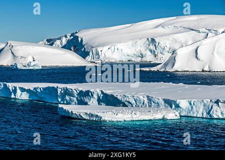 Formations géologiques et bergs de glace autour des îles Melchior, péninsule Antarctique, dimanche 19 novembre 2023. Photo : David Rowland / One-Image.com Banque D'Images