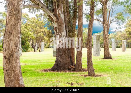 Stone Henge d'Australie, pierres debout sur une colline dans les parcs Centennial Parklands à Glen Innes. Banque D'Images