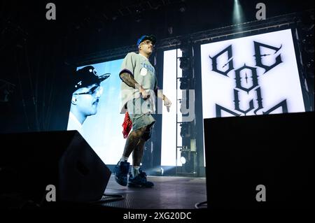 Lucques, Italie. 05 juillet 2024. Emanuele Palumbo aka Geolier se produit à Lucca au Lucca Summer Festival. (Photo de Stefano dalle Luche/Pacific Press) crédit : Pacific Press Media production Corp./Alamy Live News Banque D'Images