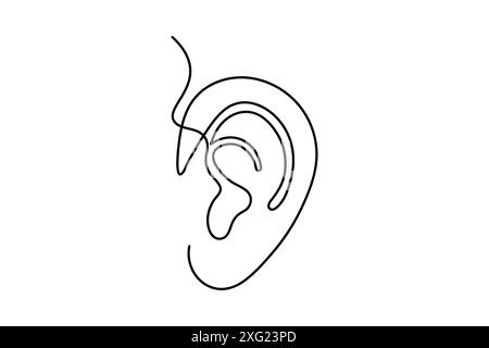 Dessin continu d'une ligne d'oreille humaine d'illustration d'art vectoriel de contour isolé Illustration de Vecteur