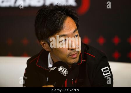 NORTHAMPTONSHIRE, ROYAUME-UNI. 05 juillet 24. Ayao Komatsu, chef de l’équipe de F1 MoneyGram Haas, lors de la conférence de presse des équipes lors du Grand Prix de Grande-Bretagne 2024 de Qatar Airways sur le circuit de Silverstone le vendredi 05 juillet 2024 dans LE NORTHAMPTONSHIRE, EN ANGLETERRE. Crédit : Taka G Wu/Alamy Live News Banque D'Images