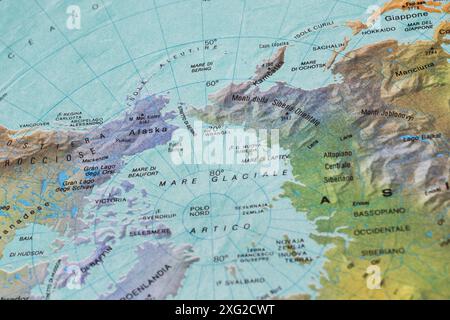 Ancienne carte de l'Arctique avec les frontières entre les Etats-Unis et l'URSS (actuellement Fédération de Russie) Banque D'Images