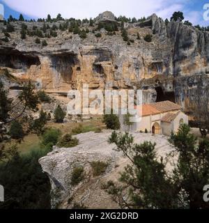 Chapelle San Bartolomé. Cañón de Rio Lobos, la province de Soria. L'Espagne. Banque D'Images