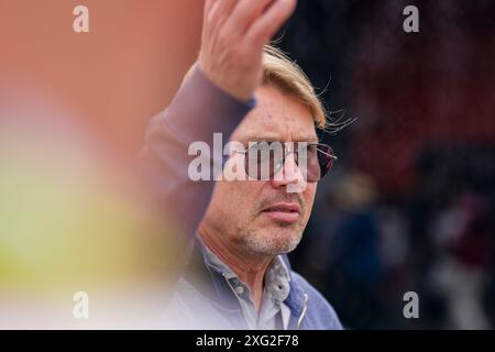 Silverstone, Royaume-Uni. 05 juillet 2024. Mika Hakkinen, ancien pilote de F1 lors du Grand Prix de Grande-Bretagne de formule 1 Qatar Airways sur le circuit de Silverstone, Silverstone, Angleterre, Royaume-Uni le 5 juillet 2024 crédit : Every second Media/Alamy Live News Banque D'Images