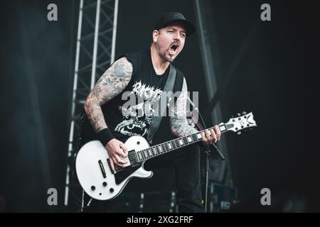 DANEMARK COPENAGHEN, COPENHELL FESTIVAL 19 JUIN : Wayne Lozinak, guitariste du groupe de metalcore américain Hatebreed, se produisant en direct sur scène au Festival de Copenhague 2024 Banque D'Images