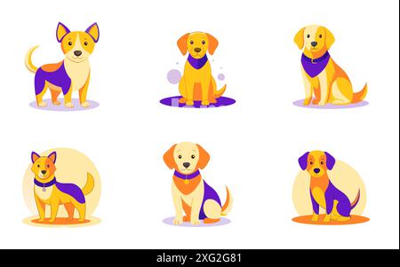 Ensemble d'illustrations vectorielles de chiens chiots Illustration de Vecteur