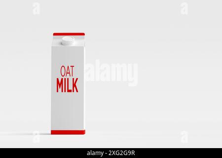 Carton de lait d'avoine sur fond blanc, parfait pour la promotion de style de vie végétalien. Un design durable, sain et minimaliste pour les consommateurs soucieux de l'environnement. 3 Banque D'Images