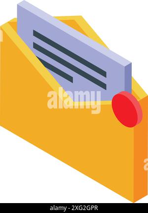 L'enveloppe jaune est légèrement ouverte, révélant une lettre à l'intérieur avec des lignes de texte et un sceau rouge Illustration de Vecteur