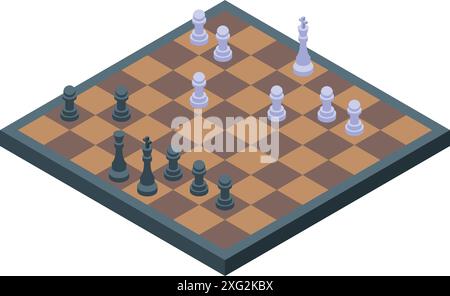 Stratégie de jeu d'échecs jouant à l'échiquier roi reine Checkmate figures isométriques Illustration de Vecteur