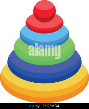Pyramide de jouet en plastique coloré debout sur fond blanc, jouet éducatif pour les tout-petits développant des compétences Illustration de Vecteur