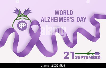 Journée mondiale de la maladie d'Alzheimer. Concept de soins de santé carte de voeux, affiche, ruban, bannière, modèle vectoriel. Illustration de Vecteur