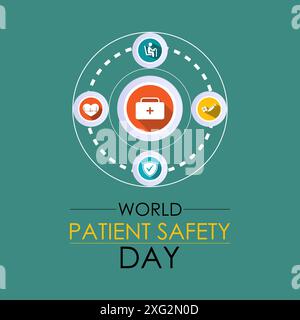 Journée mondiale de la sécurité des patients le 17 septembre. Concept de soins de santé carte de voeux, affiche, ruban, bannière, modèle vectoriel. Illustration de Vecteur