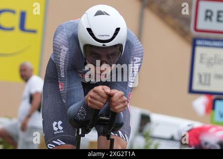 Gevrey Chambertin, France. 06 juillet 2024. A. LAURANCE ALPECIN-DECEUNINCK lors du Tour de France 2024, étape 7, contre-la-montre individuel, nuits-Saint-Georges - Gevrey-Chambertin (25, 3 km) le 5 juillet 2024 à Gevrey-Chambertin, France - photo Laurent Lairys/ ABACAPRESS. COM Credit : Abaca Press/Alamy Live News Banque D'Images