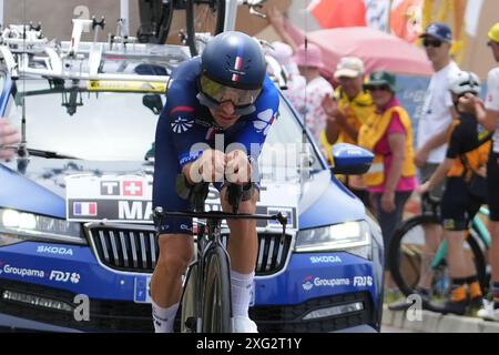 Gevrey Chambertin, France. 06 juillet 2024. L. MARTINEZ GROUPAMA-FDJ lors du Tour de France 2024, étape 7, contre la montre individuel, nuits-Saint-Georges - Gevrey-Chambertin (25, 3 km) le 5 juillet 2024 à Gevrey-Chambertin, France - photo Laurent Lairys /ABACAPRESS. COM Credit : Abaca Press/Alamy Live News Banque D'Images